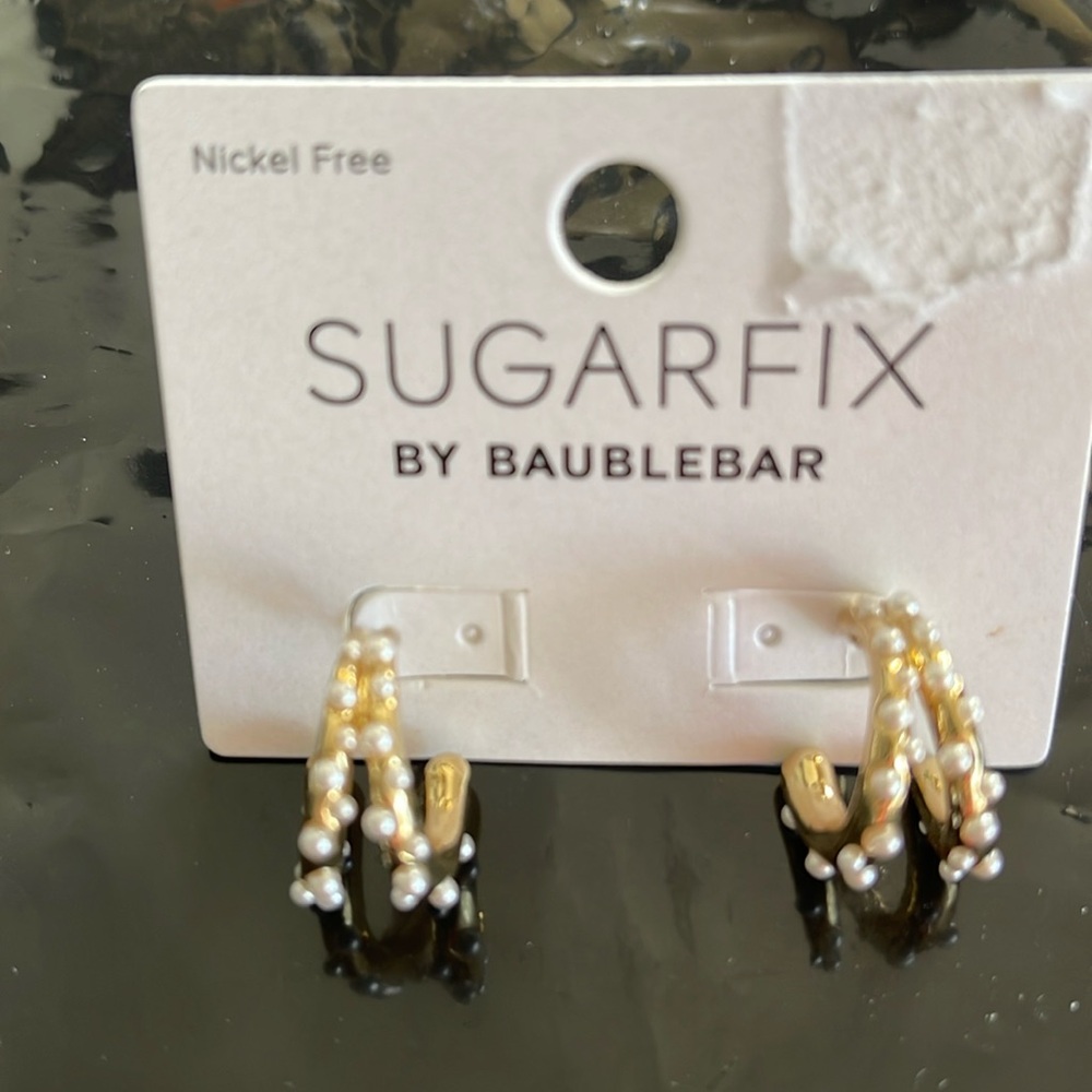 Baublebar Sugarfix Pearl & Gold double Hoops NWT